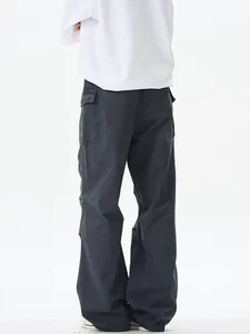 Pantalon cargo rétro gris délavé à coupe large et poches latérales pour hommes et femmes