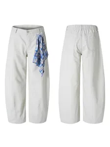Pantalon large blanc cassé avec bandana à carreaux amovible et taille élastique