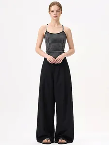 Pantaloni da Completo a Gamba Larga Piegghettati da Uomo Stile Coreano Larghi Effetto Drappeggiato Vita Alta Moda Casual