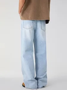 Glacier blue straight-leg denim jeans with relaxed fit and minimalist back pockets