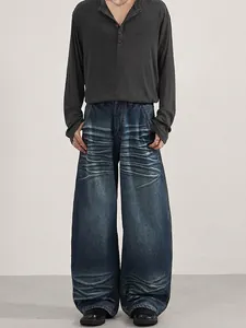 Men's Loose Baggy Jeans American Vintage Cat Whiskers Washed Cotton Denim Streetwear Casual Straight Leg Long Pants