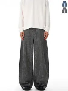 Hommes Vintage Rayé Jambes Larges Incurvé Banane Jeans Coupe Large Décontracté Lavé Streetwear Coton Denim Pantalon