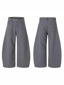 Pantalon large à rayures bleues et blanches avec coupe incurvée et taille haute décontractée