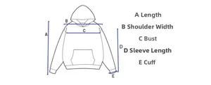 Guide des tailles détaillé montrant la longueur l'épaule la poitrine et les manches du sweat