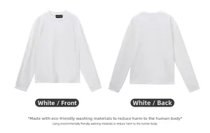 Vues avant et arrière du t-shirt blanc à manches longues en cupro avec col rond côtelé