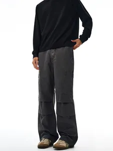 Men's retro charcoal grey multi-pocket cargo pants in a relaxed straight leg fit