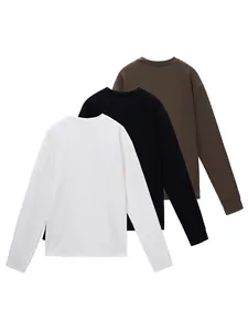 T-shirts hommes manches longues boxy en blanc, noir et marron avec poignets côtelés