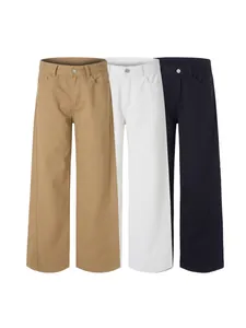 Wide-leg straight casual trousers in khaki, white, and black for a minimalist aesthetic