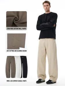Herren Amerikanisch Minimalistisch Bogenförmig Spleißen Freizeithose Baumwoll-Twill Weites Bein Locker Streetwear Lange Hose