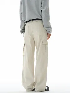 Men's vintage cream cargo pants with loose straight fit and functional side pockets
