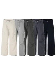Vintage washed straight-leg cargo pants in five colors with functional flap pockets