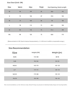 Detailed size chart with measurements and weight suggestions for baggy carpenter jeans
