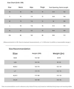 Detaillierte Größentabelle in CM für dunkelblaue Baggy Jeans von Größe XS bis XXL