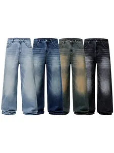 Vintage washed wide-leg denim jeans in four colors: light blue, mid blue, retro and black