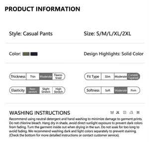 Guía de tallas y detalles de tela para pantalón cargo baggy de estilo retro