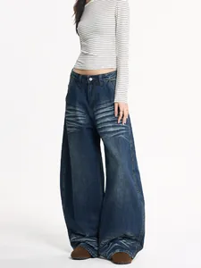 Dunkelblaue Baggy-Jeans im Retro-Look mit weitem Bein und Vintage-Waschung