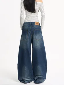 Retro-Baggy-Jeans in Tiefblau mit Vintage-Waschung und weitem Schnitt für Damen und Herren