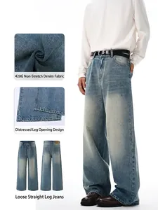 Men's Vintage Washed Gradient Straight Leg Jeans Loose Casual Denim Pants Streetwear Cleanfit Baggy Cotton Trousers