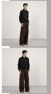 Detail view of vintage multi-pocket cargo pants paired with a black long sleeve jacket