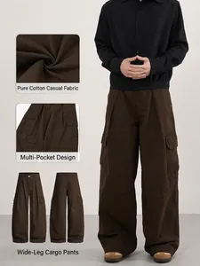 Men's American Vintage Cargo Pants Multi-Pocket Splicing Pleated Cotton Casual Workwear Trousers Streetwear Wide Leg Pants