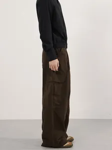 Vintage dark brown multi-pocket cargo pants with wide-leg cut for men and women