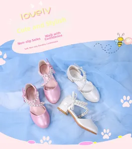 Detailed view of non-slip sole and soft inner lining on girls pearl princess shoes