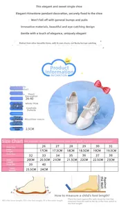 Size chart for girls white princess shoes with measurements from size 26 to 40 in centimeters
