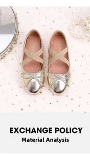 Detailed top view of champagne gold girls ballet flats with bow and elastic straps