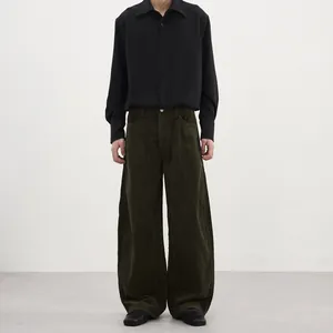 Mens Casual Corduroy Cargo Pants American Retro Patchwork Loose Wide Leg Long Pants Unisex Streetwear Trousers
