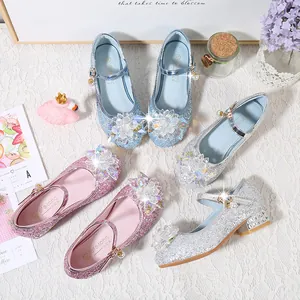 Chaussures à Talons pour Filles Princesse Cristal Scintillantes Mary Janes Avec Fleur en Cristal Artificiel Pendentif en Künstliche Perle pour Fête de Mariage