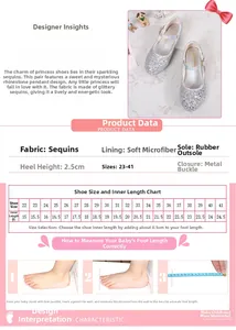 Größentabelle für silberne Mädchen-Prinzessinenschuhe mit Innenlänge von Größe 22 bis 41