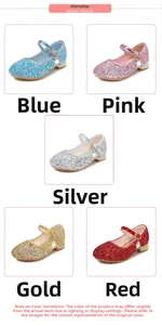 Detailansicht der Pailletten-Prinzessinenschuhe für Mädchen in Blau, Rosa, Silber und Gold