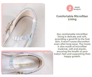 Detail des weichen Mikrofaserfutters und Glitzermaterials bei silbernen Prinzessinnenschuhen