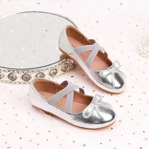 Girls Princess Leather Flats Bow Cross Strap Mary Janes Performance Wedding Party Shoes Girls Microfiber Leather Dance Shoes