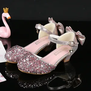 Chaussures de princesse roses à paillettes pour filles avec grand nœud pour fêtes
