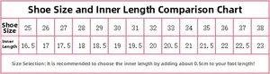Size chart for girls crystal princess sandals showing size 25 to 38 and inner length