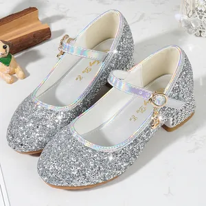 Girls Sequin Princess High Heels Mary Jane Wedding Party Shoes With Moon Star Pendant Rhinestone Performance Dress Shoes