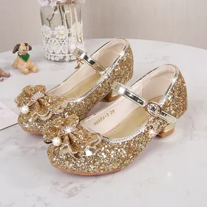 Scarpe da Principessa Con Tacco Alto Per Bambine Paillettes Mary Jane Con Fiocco Perla Strass Eleganti Per Spettacoli Feste Matrimoni