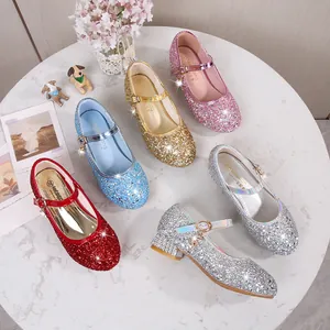 Sparkly girls Mary Jane shoes in silver, pink, gold, red and blue glitter finish