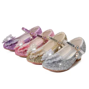 Funkelnde Glitzer Mary Jane Prinzessinnenschuhe mit Strass-Schleifen in vier Farben