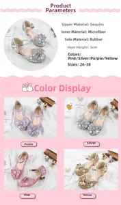Detailed size chart and specifications for girls sequin bow princess party shoes