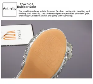 Detail of soft non-slip rubber sole with floral texture on girls glitter sandals
