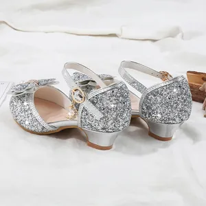Sparkly silver sequin girls princess shoes with pearl bow and moon star charms