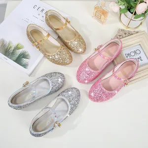 Sparkly glitter Mary Jane shoes for girls in gold, pink and silver with pearl charms