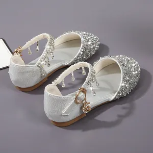 Zapatos de princesa plateados con lentejuelas para niñas y colgante de luna con brillo