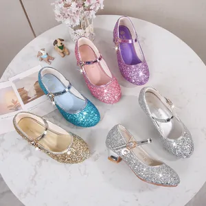 Girls Glitter Mary Jane Princess Shoes With Star Moon Charm Rhinestone Sparkly Performance Party Single Shoes For Kids