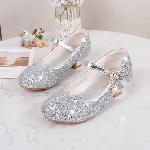 Sparkly silver sequin Mary Jane shoes for girls with star charm and rhinestone buckle
