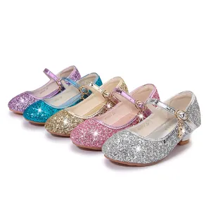 Sparkly sequin Mary Jane princess shoes for girls with small heels in five vibrant colors
