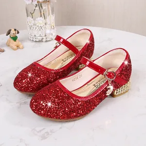 Rote Pailletten Mary Jane Prinzessin Schuhe für Mädchen mit niedrigem Absatz und Sternen