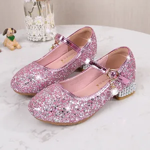 Elegante rosa glitzernde Mary Jane Schuhe für Mädchen mit Strass und Perlenanhänger